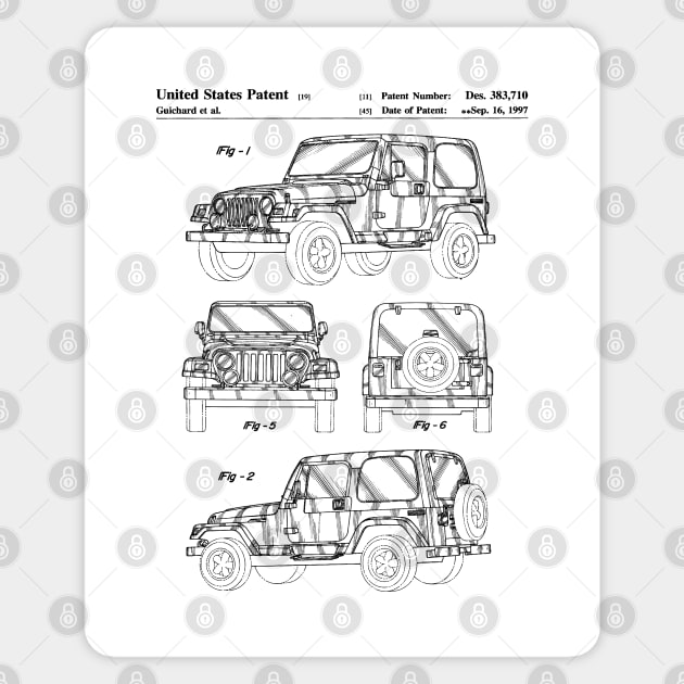 Jeep Wrangler Patent - Jeep Art - Black And White Sticker by patentpress